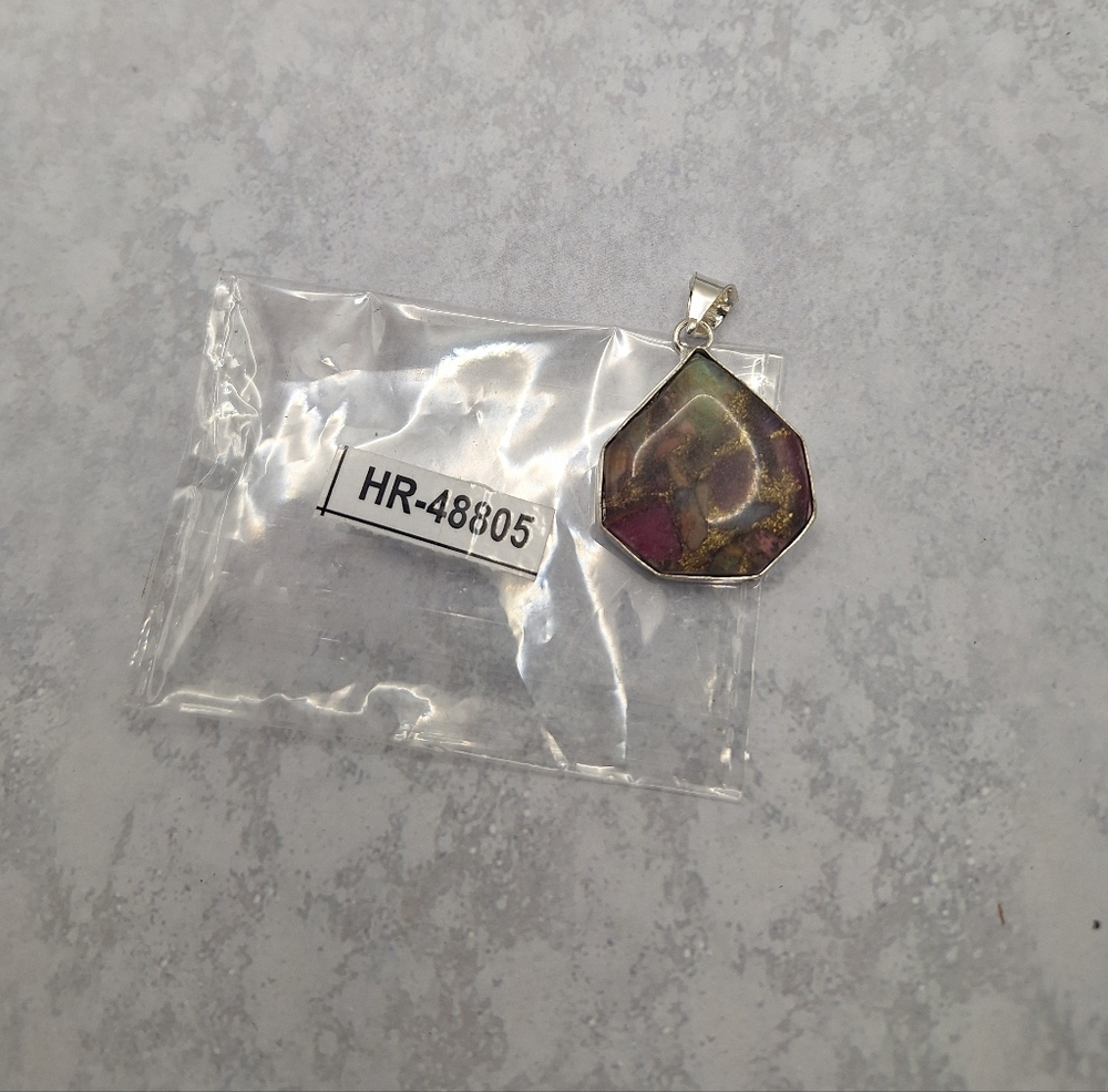 Watermelon Tourmaline Geometric Pendant 925 Silver Plated Handmade 1.42" - Picture 7 of 7